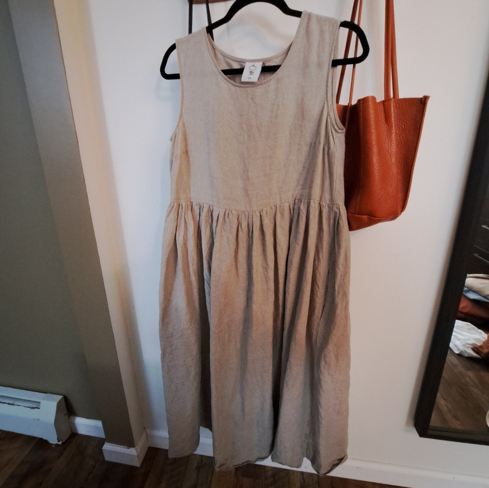 Son De Flor Sleeveless Smock Dress Natural Linen